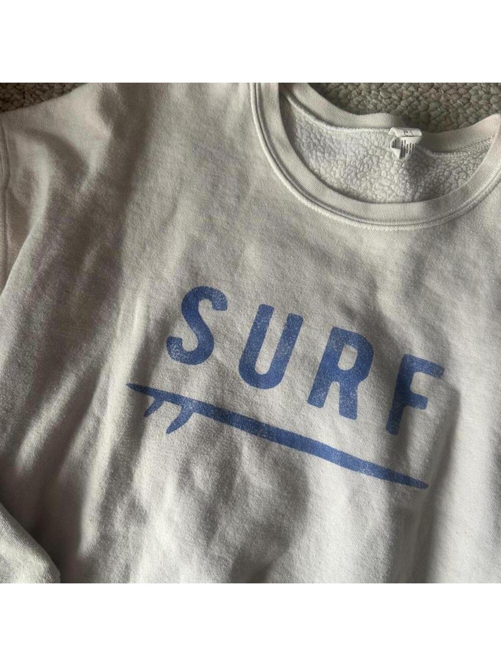 Oat Collective cream & white sweatshirt with blue 'SURF' graphic - Picture 2 of 5